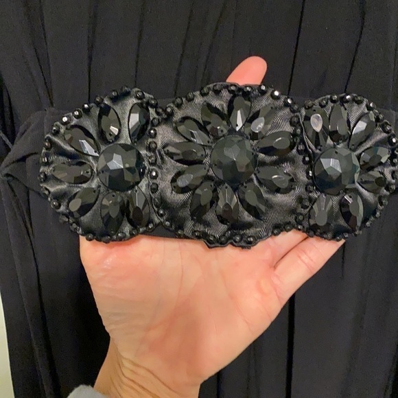 Tiana B Black Short Sleeve Long Maxi Dress With a Gem Belt Accent - Picture 8 of 10